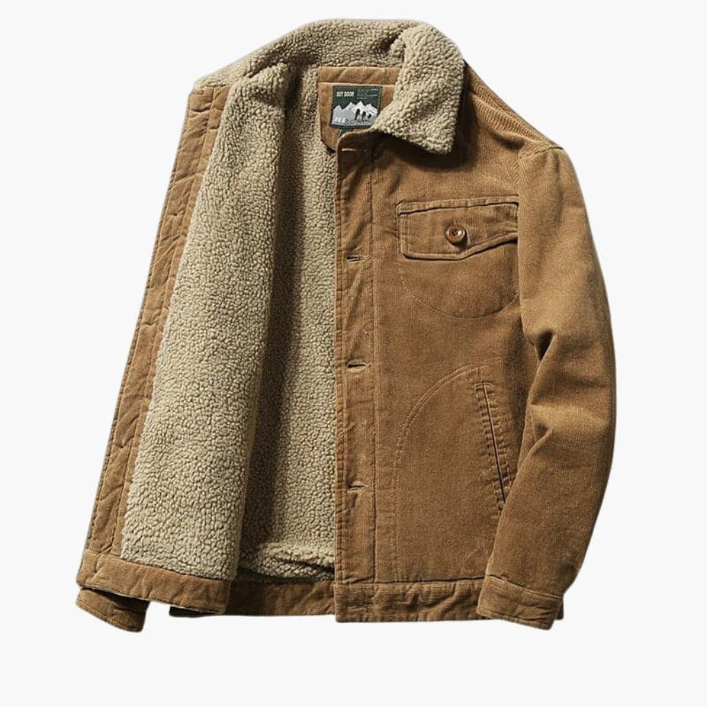 Heren corduroy jas met sherpavoering en knoopsluiting