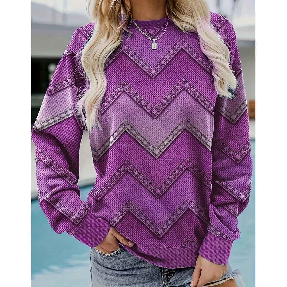 Geometrisch T-shirt met denimlook voor dames