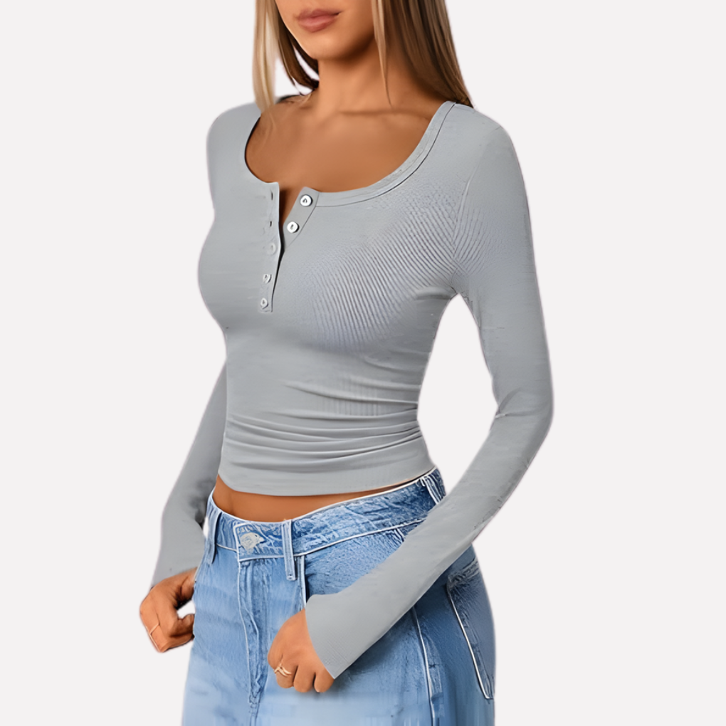 Vrouwen lange Mouwen Henley Top
