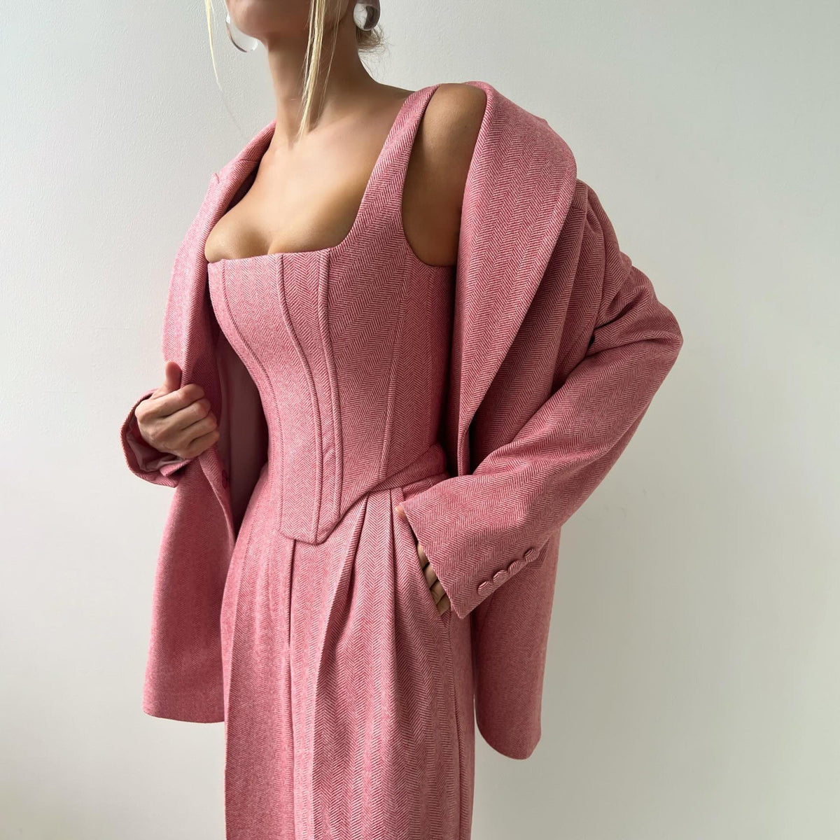 Elegante 3-Delige Dames Suitset met Blazer, Top & Wide Leg Broek
