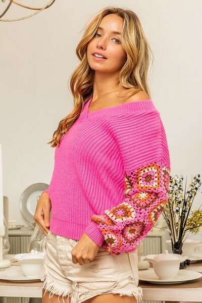 Comfortabel Gebreide Wintertrui Met V-hals Roze
