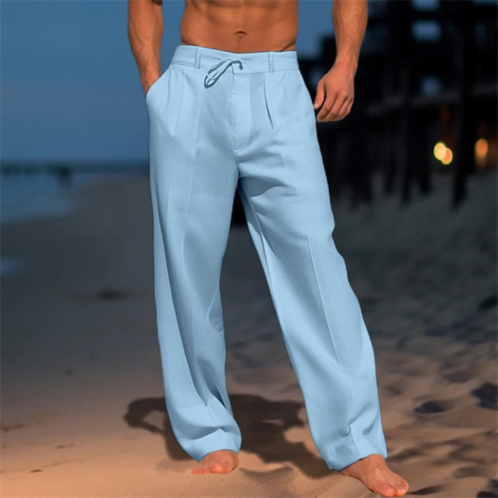 Casual Wide-Leg Straight Pants With Pockets Fashion Drawstring Trousers For Men Clothing