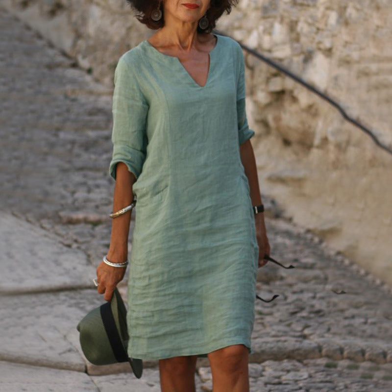 Linnen Zomerjurk Dames Effen Kleur