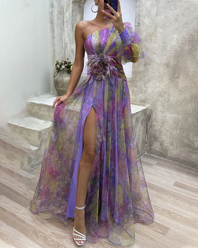 SunsetGlow – One-Shoulder Maxi Strandjurk met Tie-Dye Print Dames