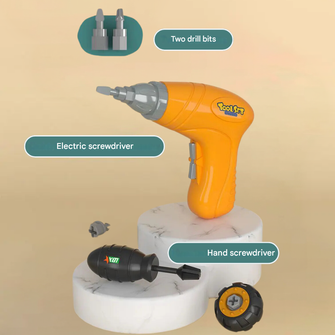 Speelgoedgereedschapsset van kunststof met boormachine