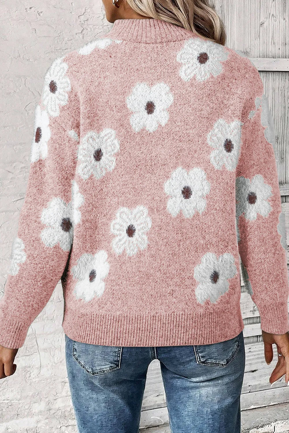 Sweater met bloemenprint en halve rits voor dames