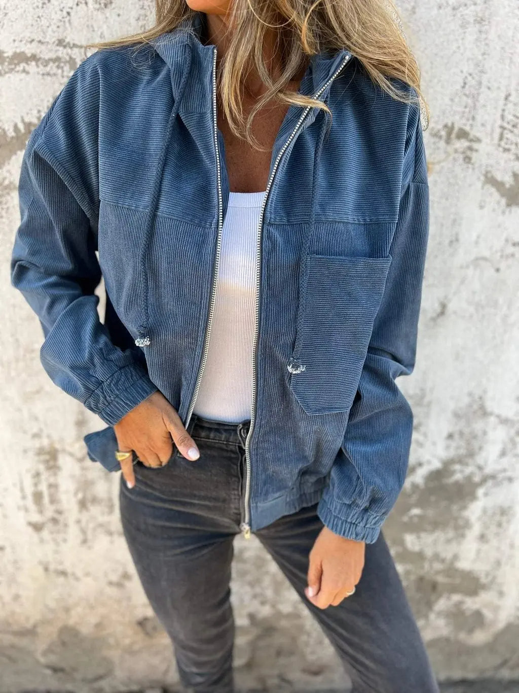 Nora – Casual Corduroy Jas met Capuchon