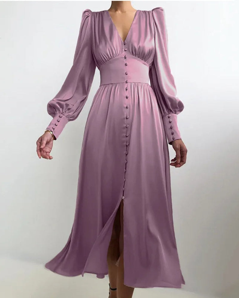 Seraphina – Satijnen Maxi Jurk met V-Hals Voor Dames