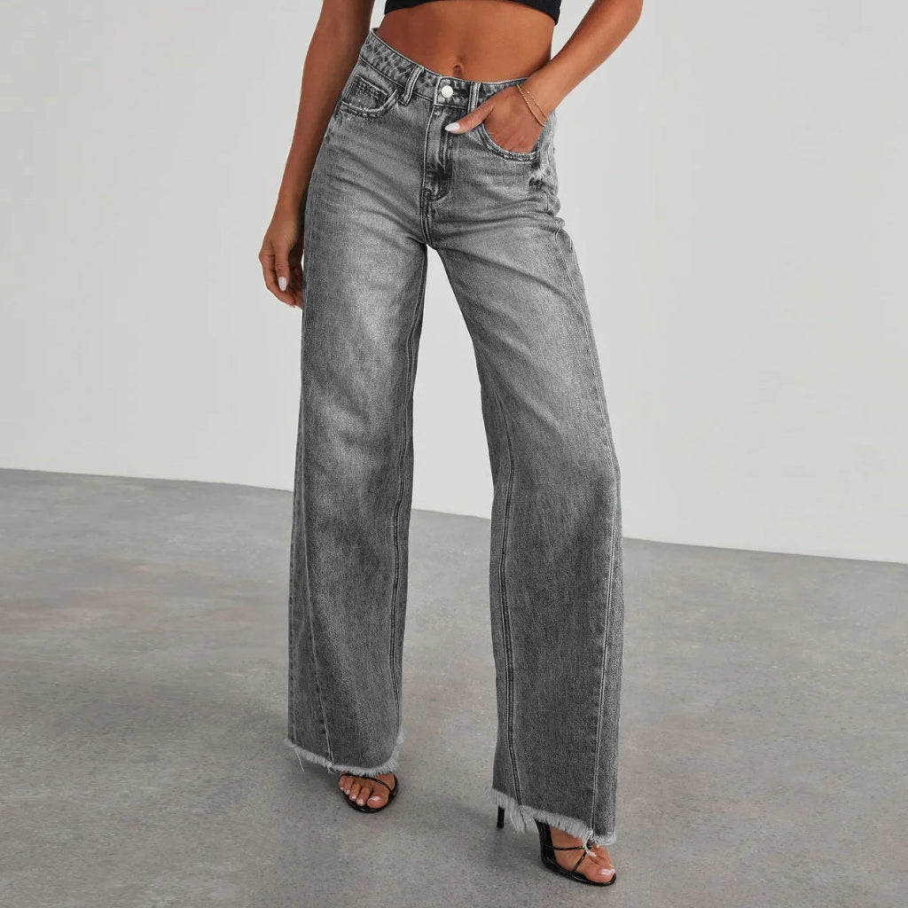 Niva - Loose fit jeans met rafelzoom Dames