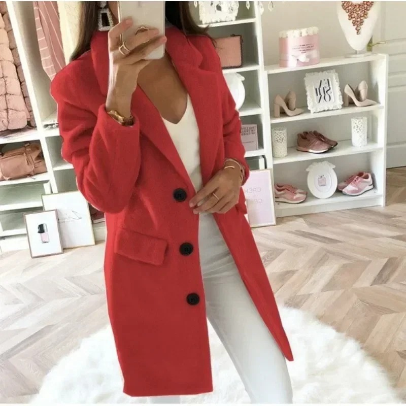 Arlena - Elegante Midi-Trenchcoat Dames zakken knopen lange jas damesjas met kraag