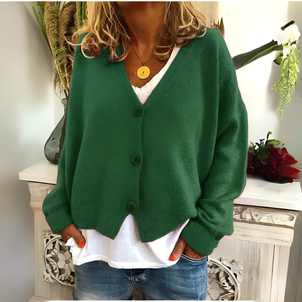 Blauwe, zachte gebreide, relaxte cardigan voor dames