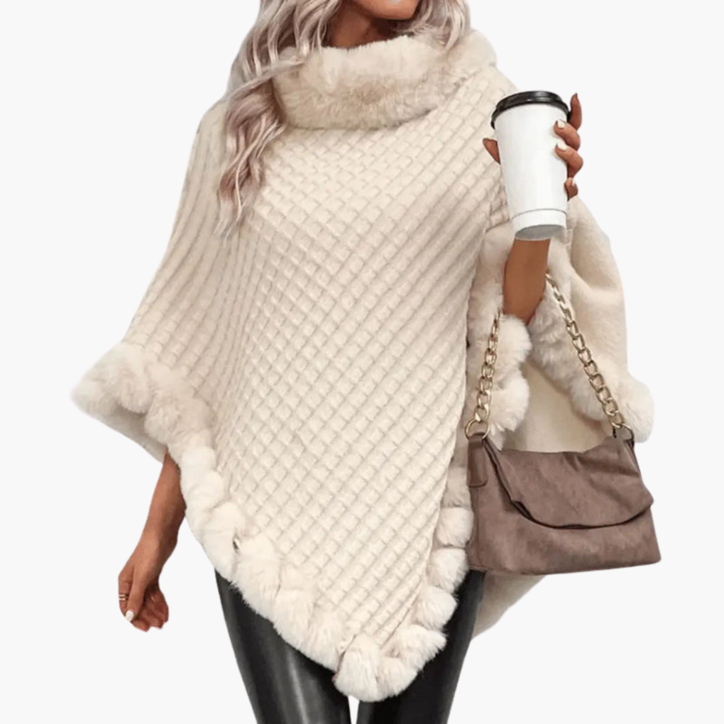 Vrouwen truiponcho met imitatiebont afwerking en oversized pasvorm