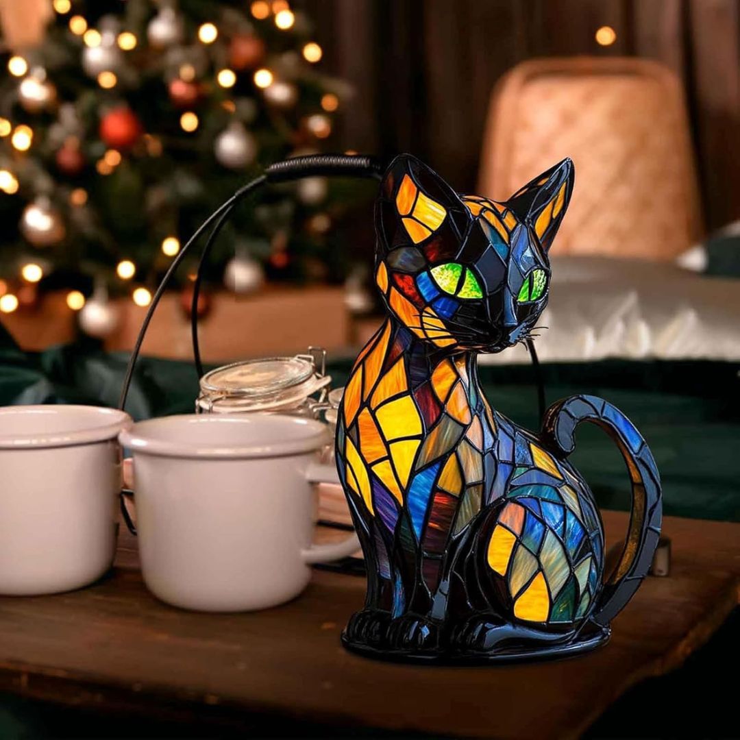 Decoratieve Kattenlamp met Mozaïekontwerp en Warm Sfeerlicht – Elegante Woondecoratie