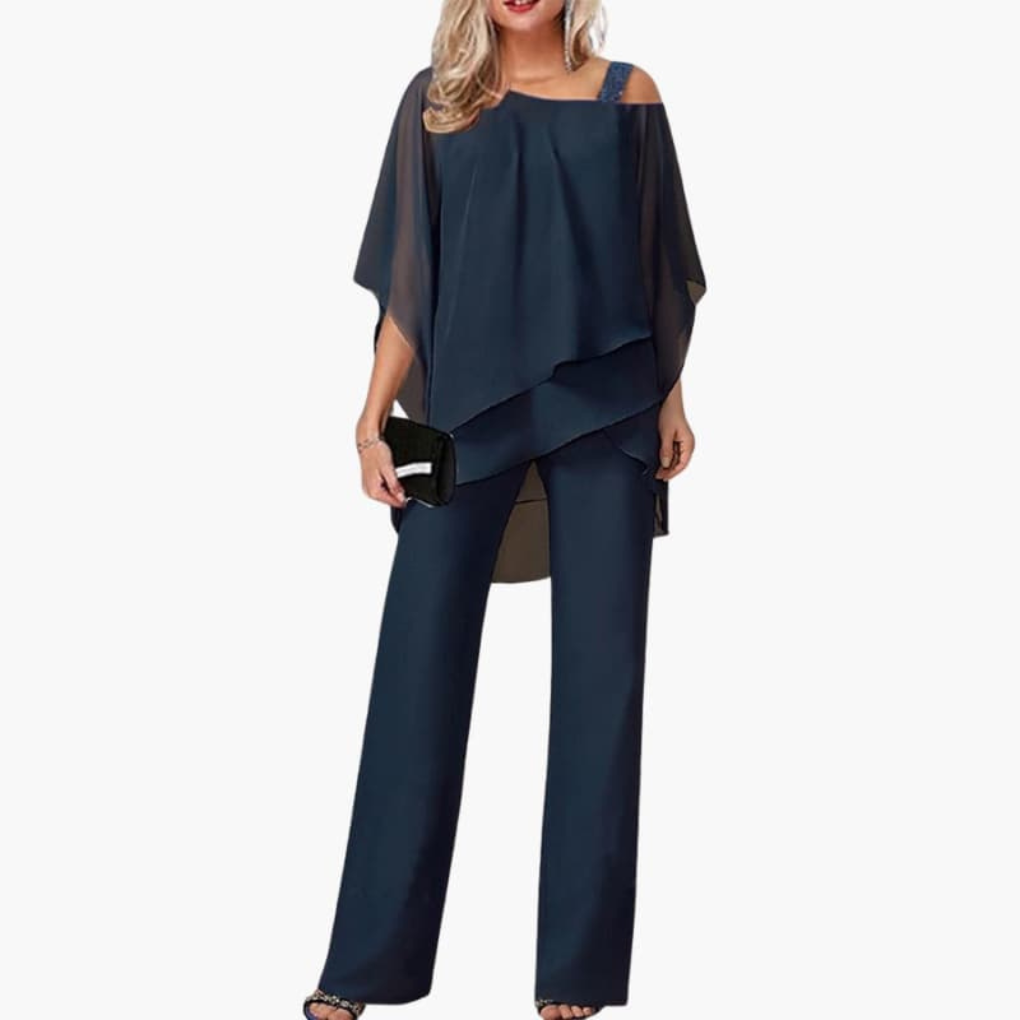 Dames jumpsuit met blote schouders en wijde pijpen