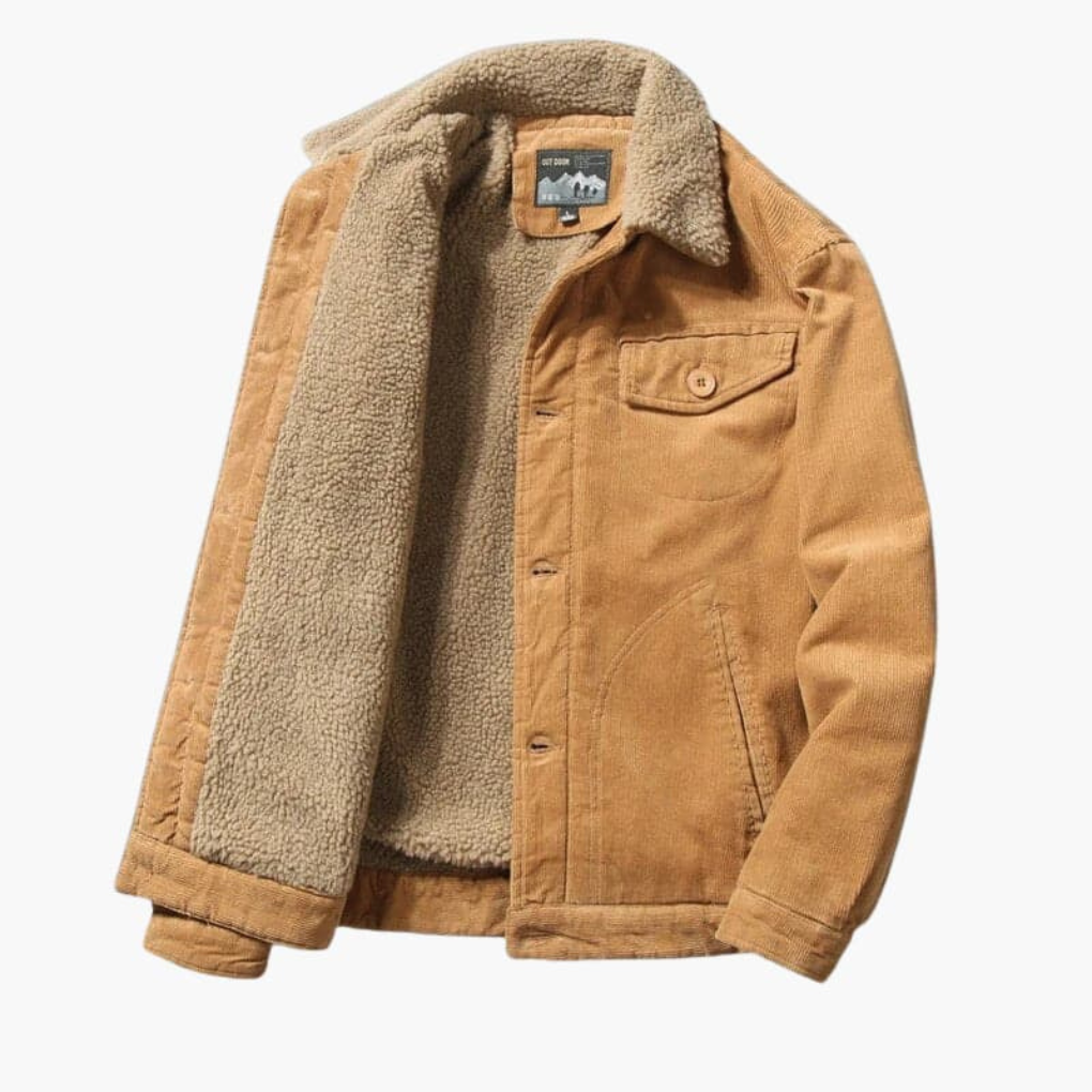 Heren corduroy jas met sherpavoering en knoopsluiting