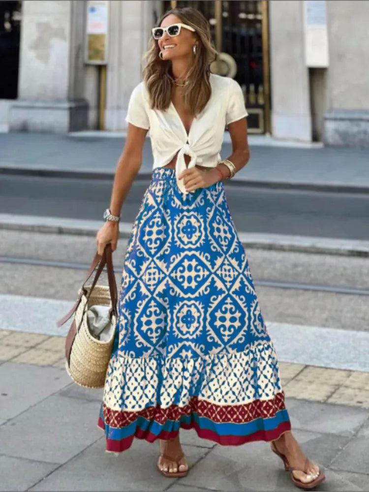 Lange Boho-rok met Elastische Taille Dames