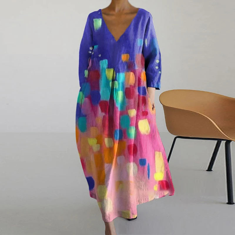 Maxijurk met abstracte bloemenprint en zakken