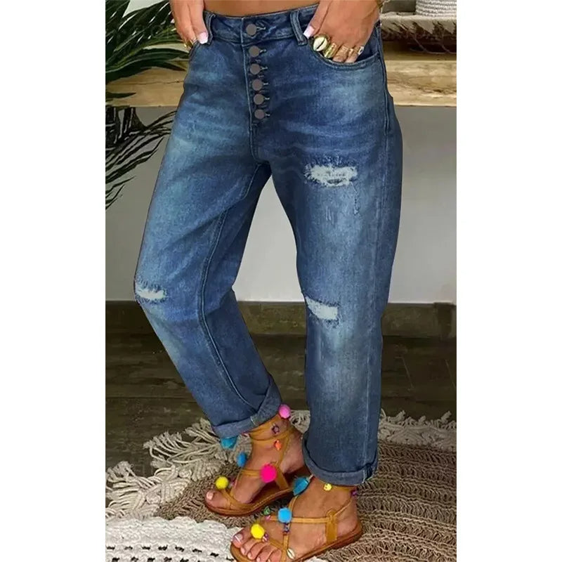 Low Waist Ripped Straight Leg Jeans voor Vrouwen