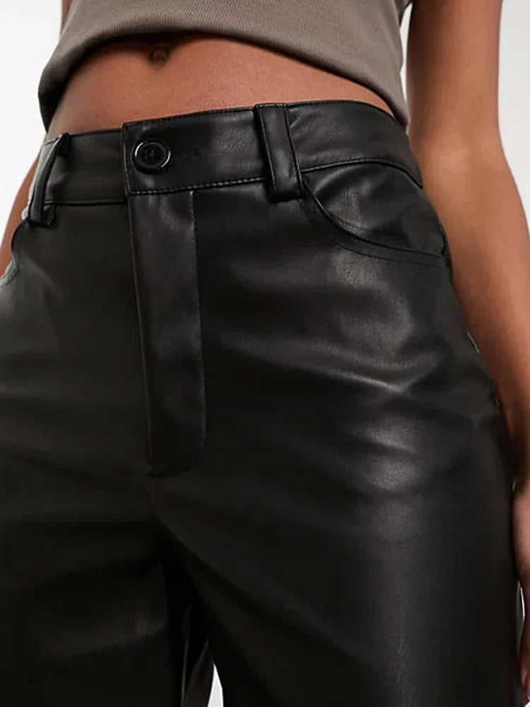 Leren broek met hoge taille voor dames