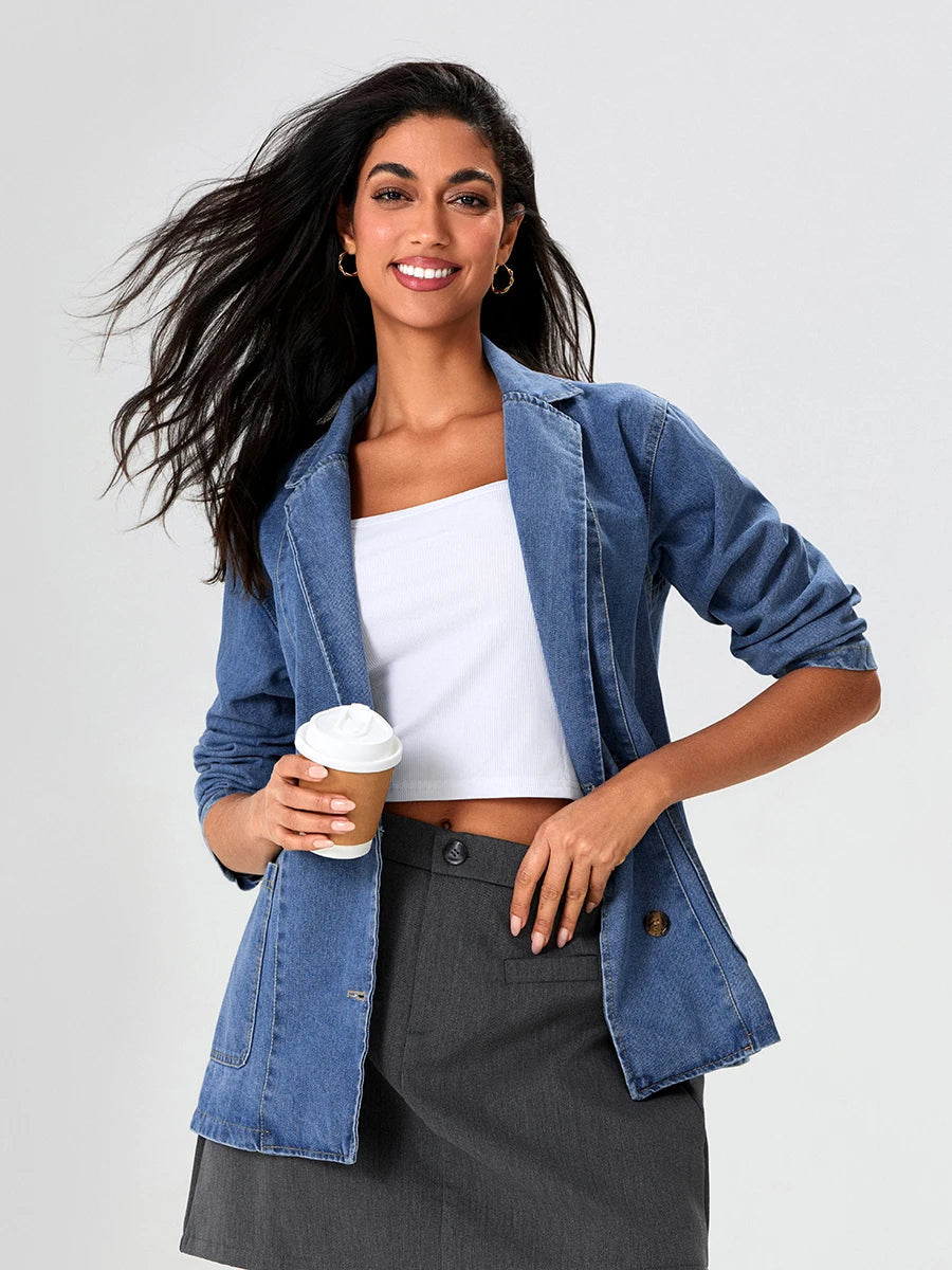 UrbanEdge – denim blazer met klassieke pasvorm