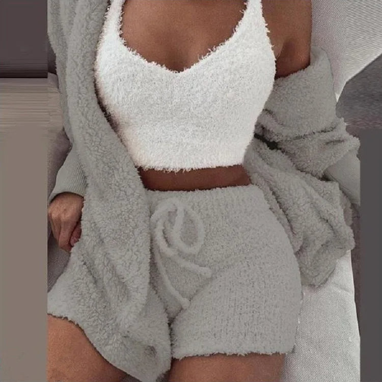 Fluffy 3-delige Dames Pyjamaset met Hoodie