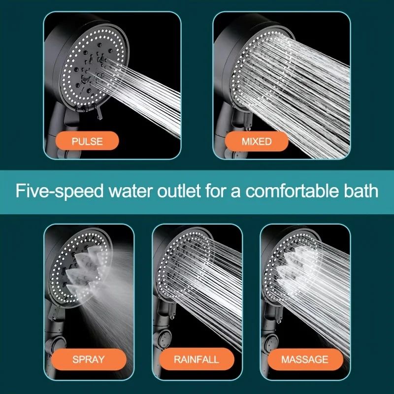 HydroFlow 3-in-1 Zwarte Douchekop Set – Verstelbaar, Waterbesparend en Hoge Druk met 5 Modi