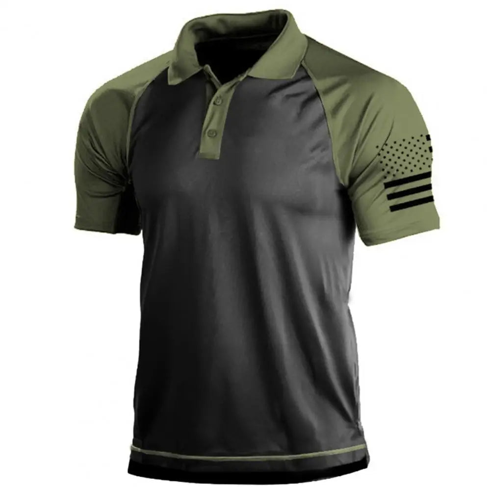 Heren sport T-shirt met kraag en vlagpatchwork