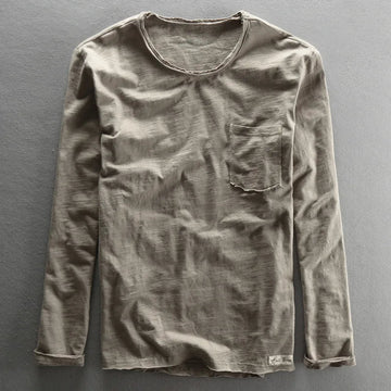 Vintage katoenen longsleeve shirt met O-hals voor heren