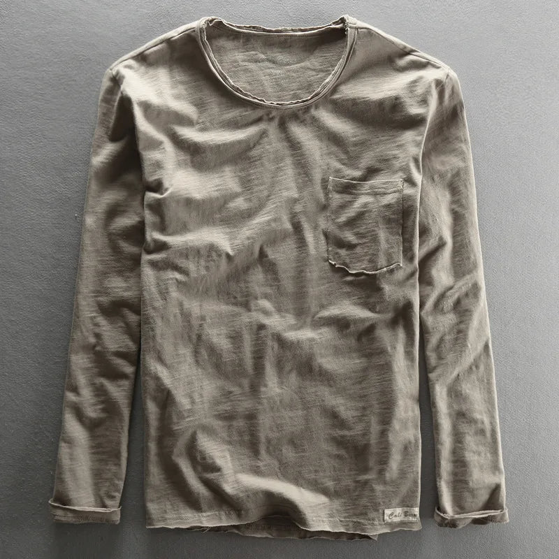 Vintage katoenen longsleeve shirt met O-hals voor heren