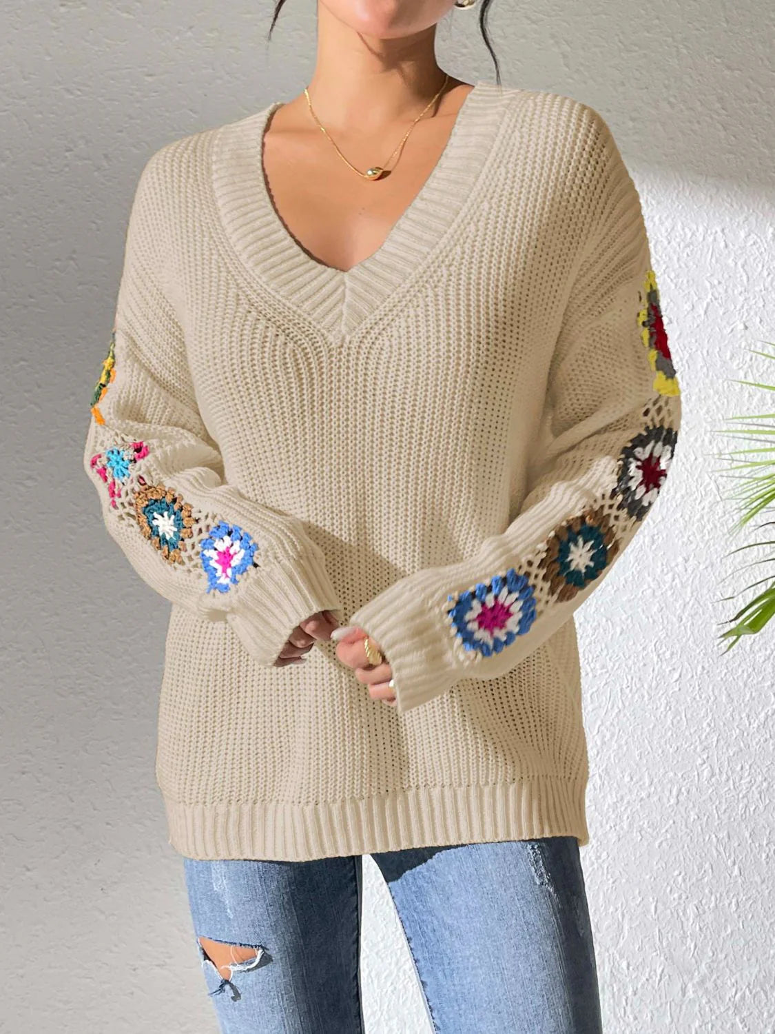 Gebreide sweater met bloemenprint voor dames