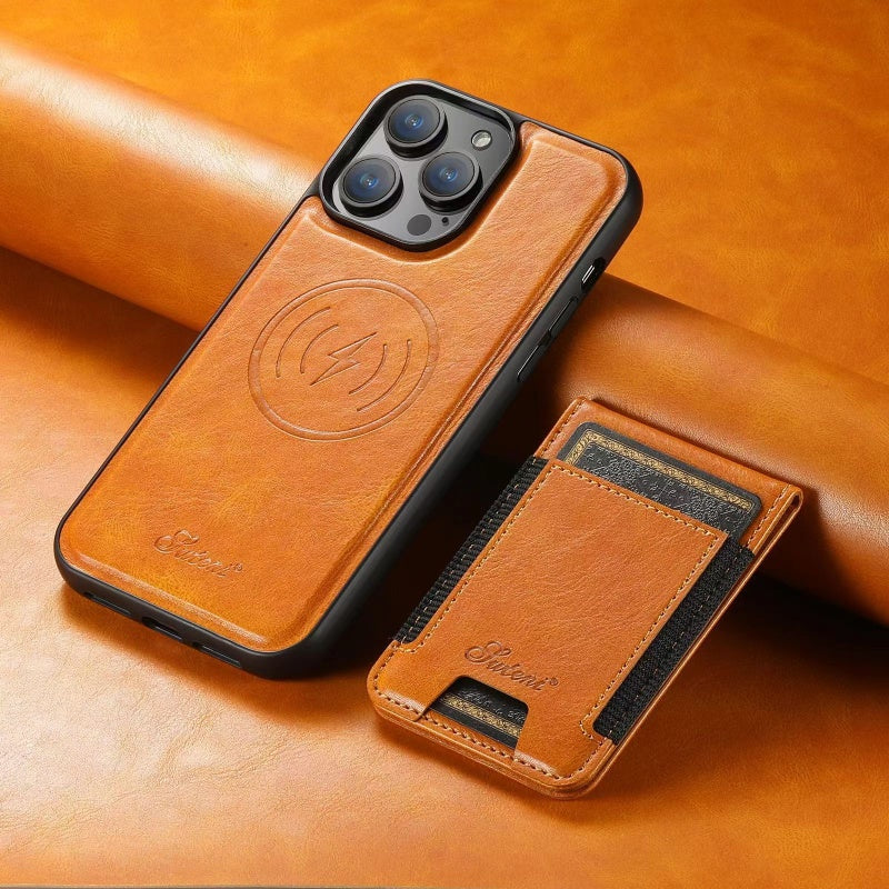 Premium Lederen iPhone Hoesje met Kaartenvak | Duurzaam & Draadloos Oplaadbaar
