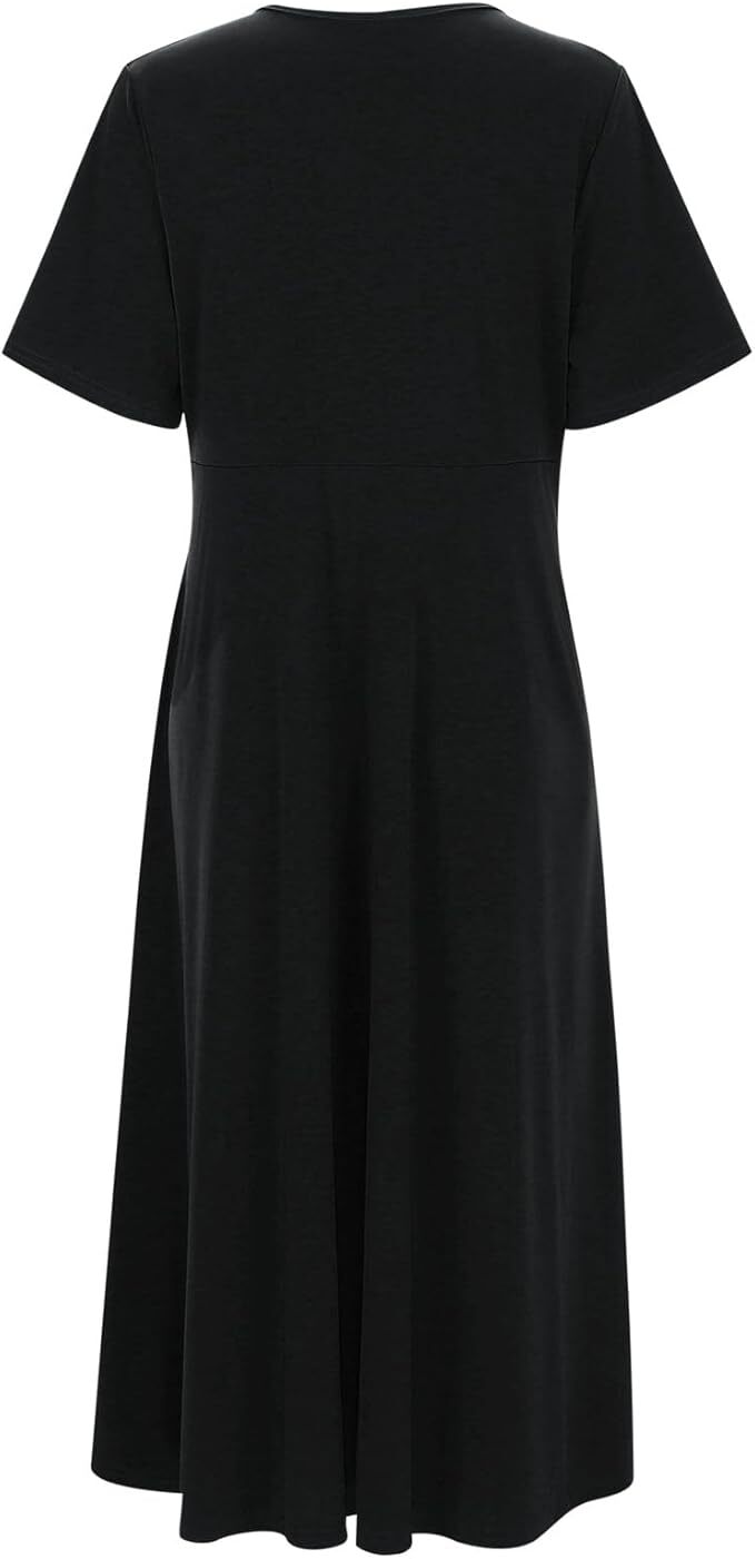 Vintage Damesjurk met V-hals en Korte Mouwen