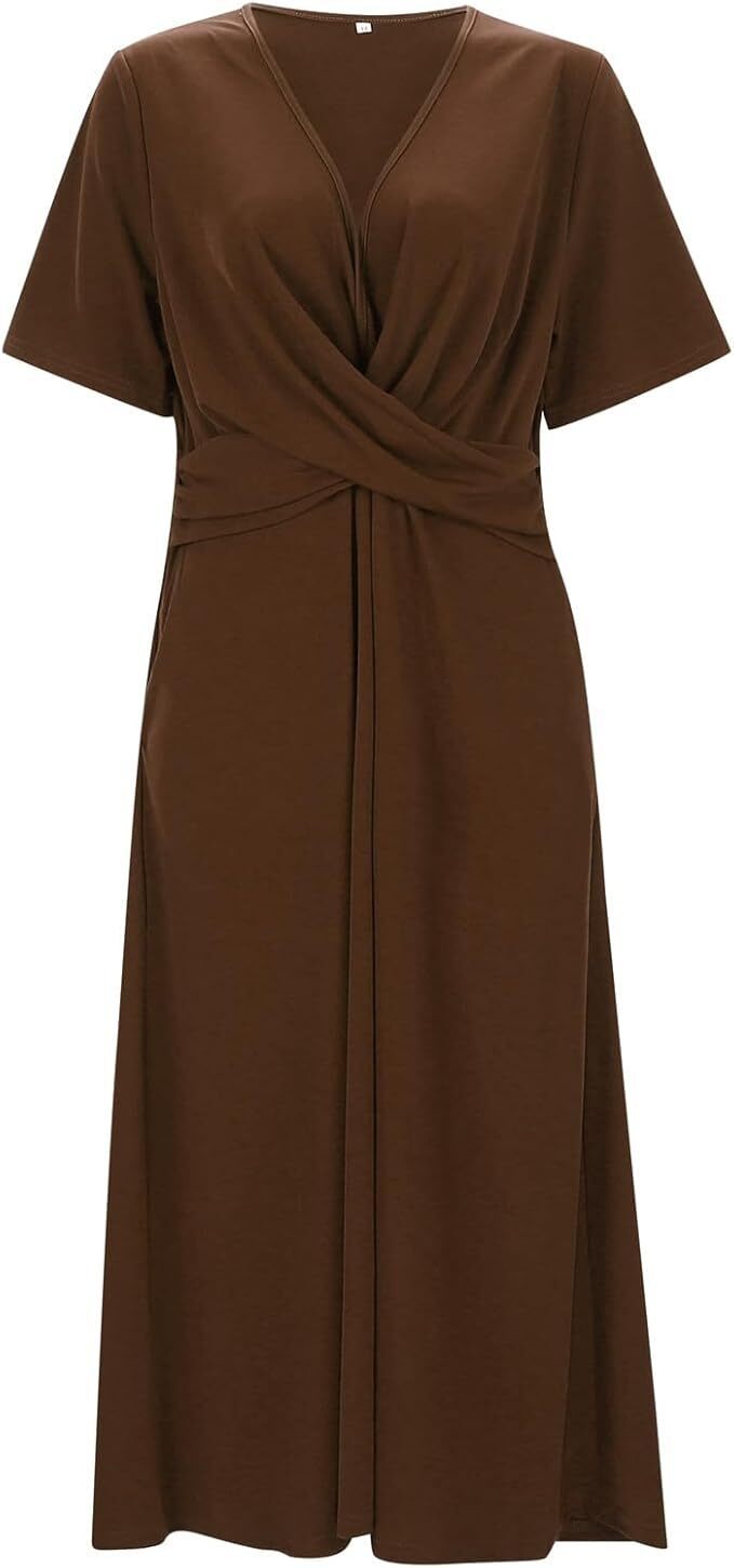 Vintage Damesjurk met V-hals en Korte Mouwen