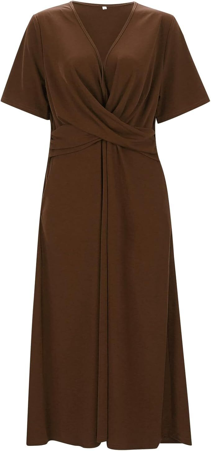 Vintage Damesjurk met V-hals en Korte Mouwen
