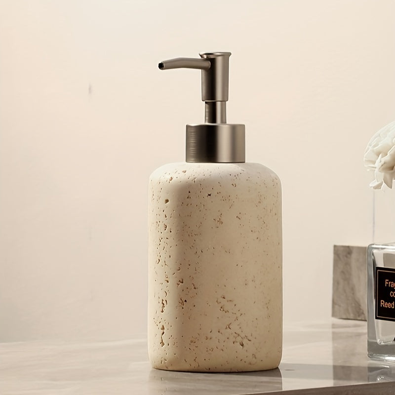 Zeepdispenser in Marmerlook – Luxe Resine Dispenser met Roestvrijstalen Pomp voor Badkamer of Keuken