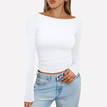 Vrouwen Boothals Top met Lange Mouwen