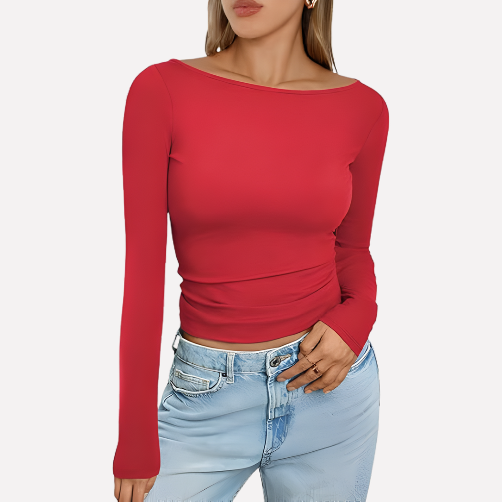 Vrouwen Boothals Top met Lange Mouwen