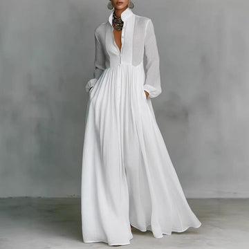 French-style Long-sleeve Pleated Dress For Women