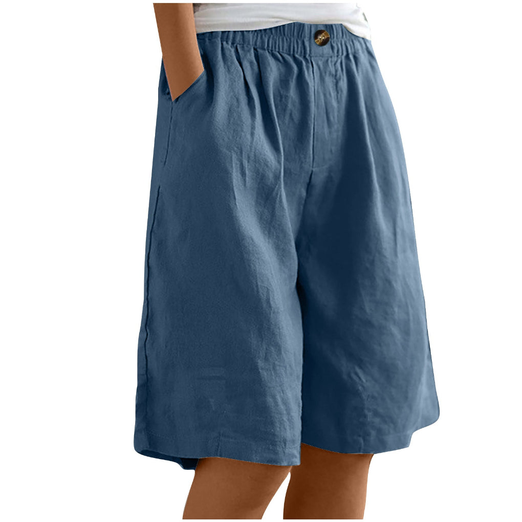 Women's Cotton And Linen Cropped Loose High Waist Shorts