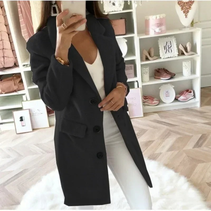 Arlena - Elegante Midi-Trenchcoat Dames zakken knopen lange jas damesjas met kraag