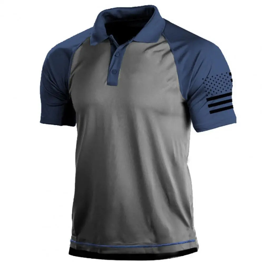 Heren sport T-shirt met kraag en vlagpatchwork
