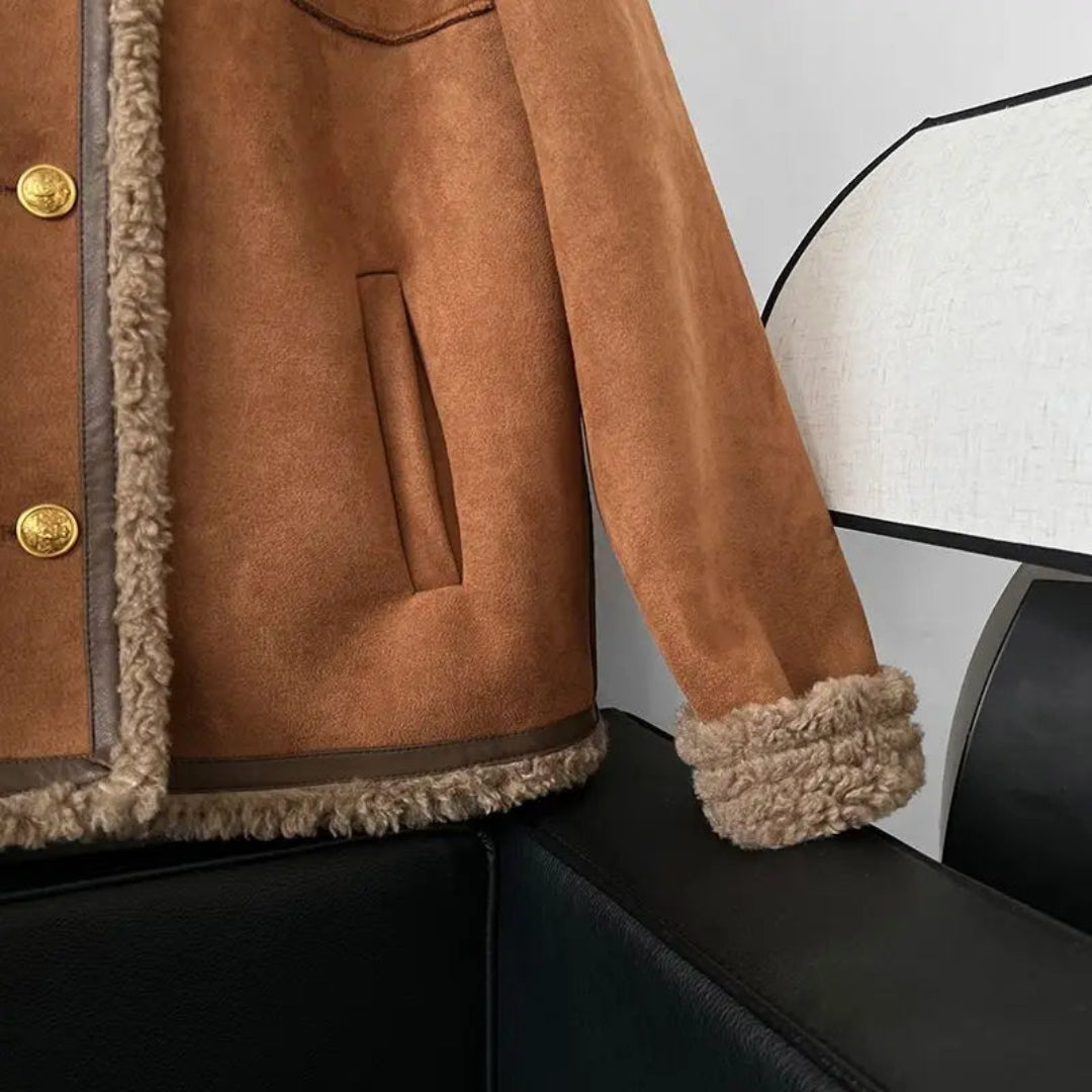 Warme faux fur motorjas voor dames
