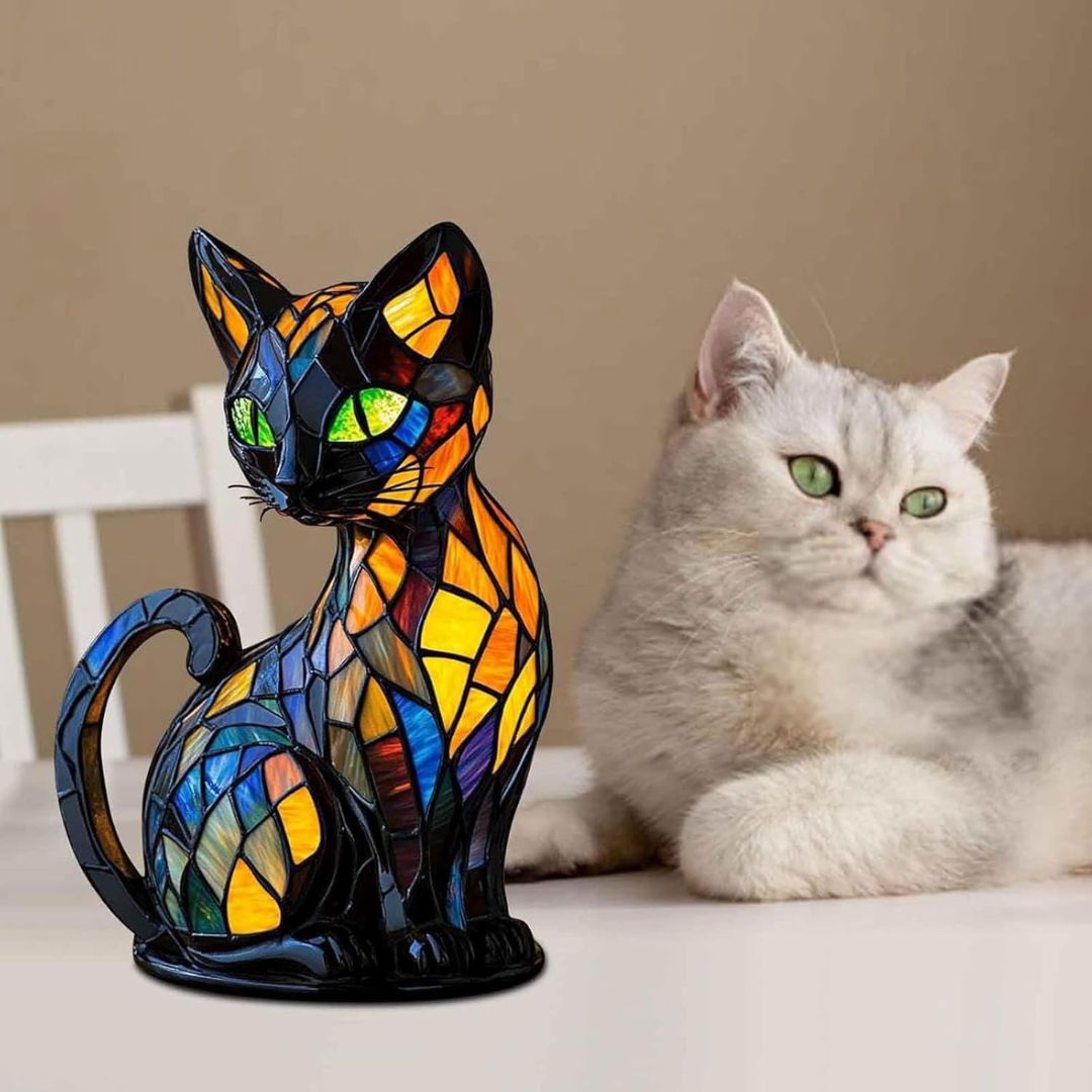 Decoratieve Kattenlamp met Mozaïekontwerp en Warm Sfeerlicht – Elegante Woondecoratie