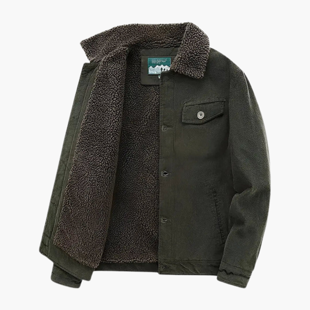 Heren corduroy jas met sherpavoering en knoopsluiting