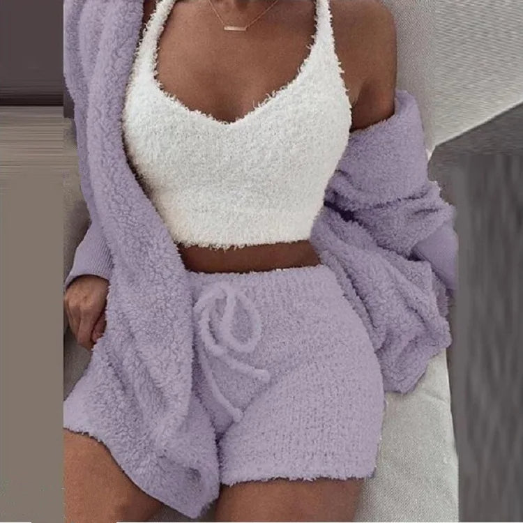 Fluffy 3-delige Dames Pyjamaset met Hoodie