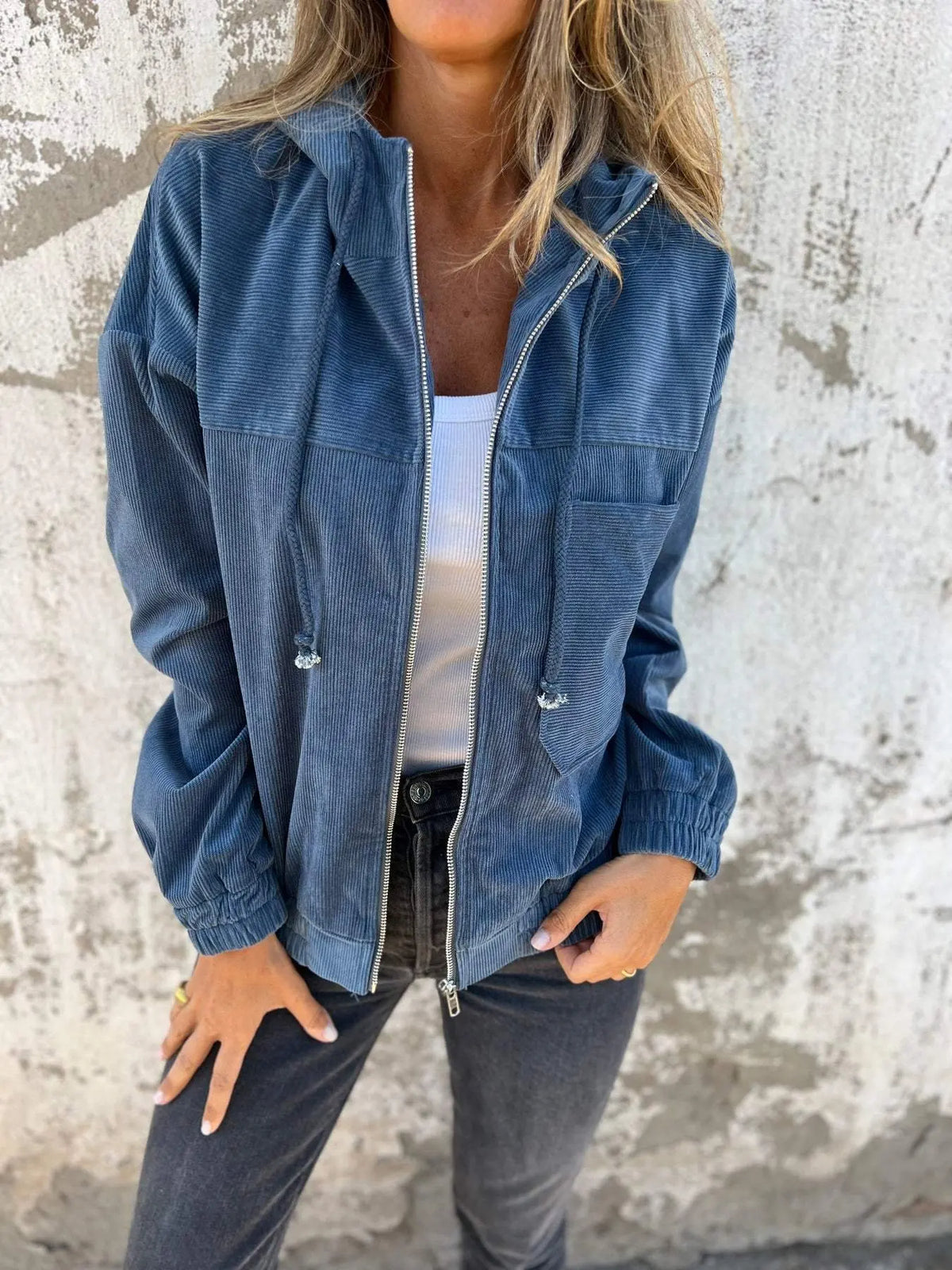 Nora – Casual Corduroy Jas met Capuchon