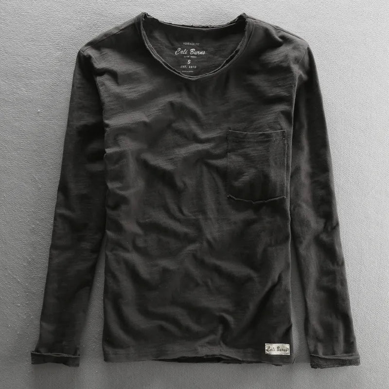 Vintage katoenen longsleeve shirt met O-hals voor heren