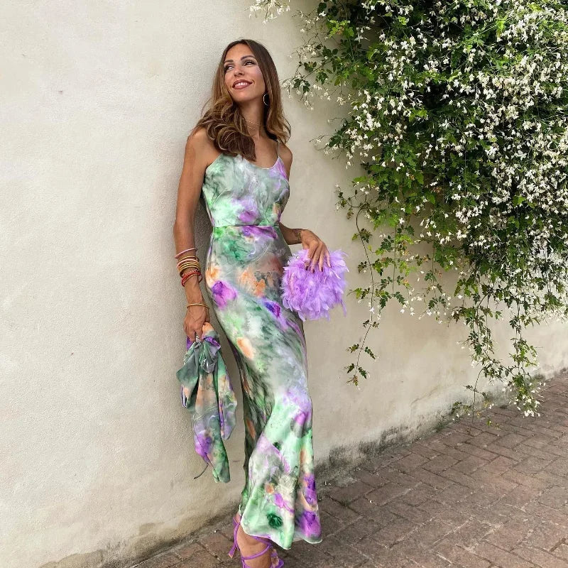 Hoymans OceanGlow – Tie-Dye Maxi Jurk met Afneembare Mouwen