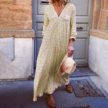 Maxi zomerjurk met geometrische print en boho-uitstraling