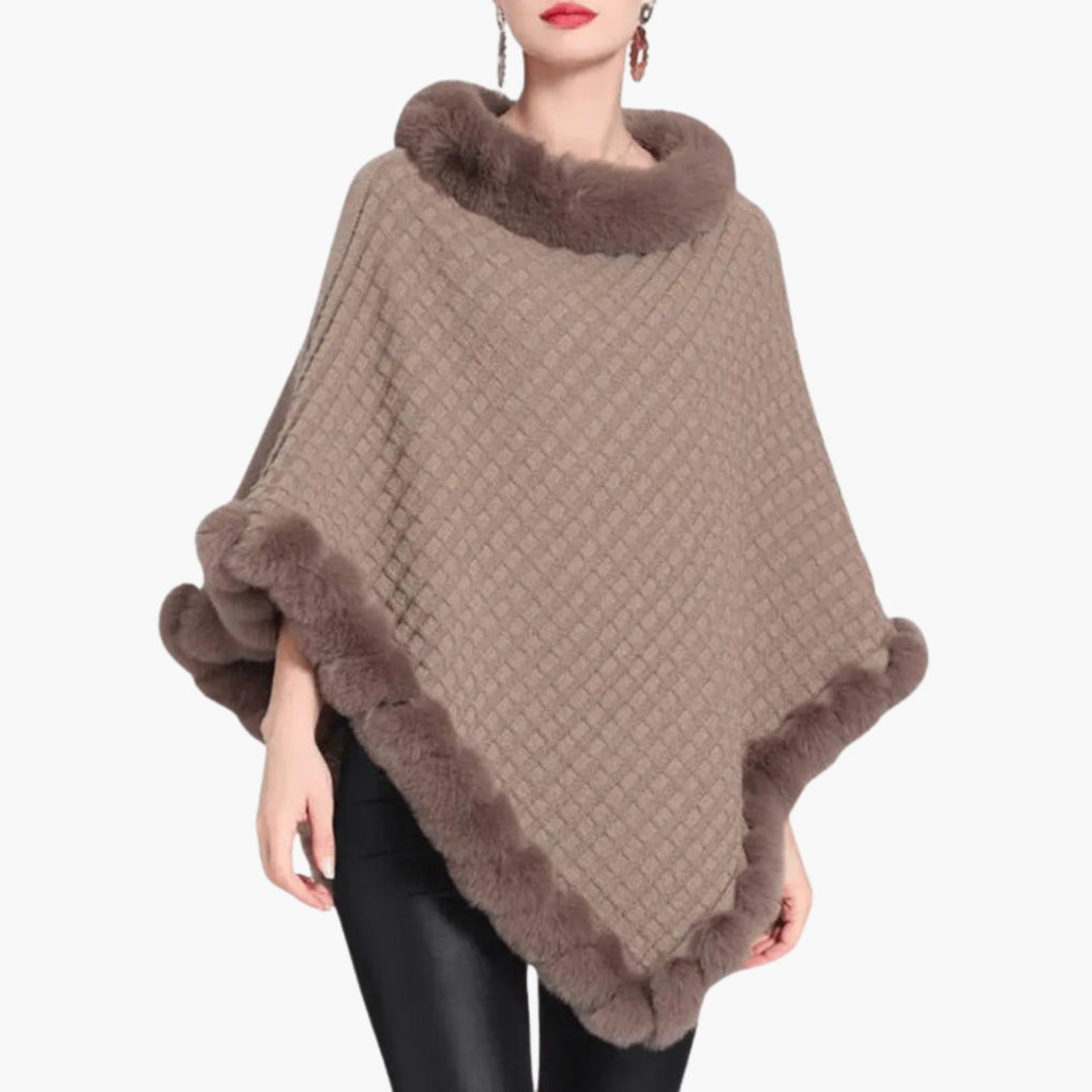 Vrouwen truiponcho met imitatiebont afwerking en oversized pasvorm